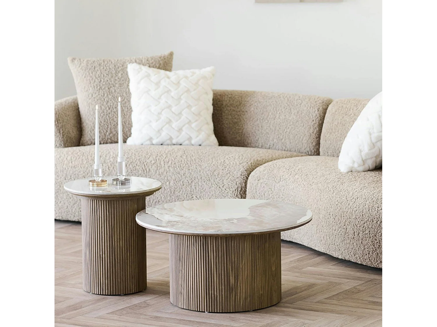 Table basse ronde en céramique effet marbre Ø80 cm PRATO