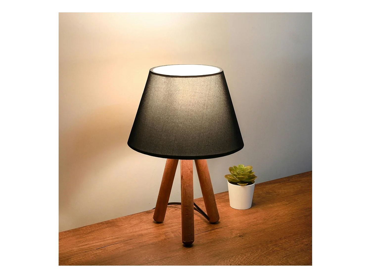 Lampe de chevet trépied moderne, abat-jour anthracite KILIS