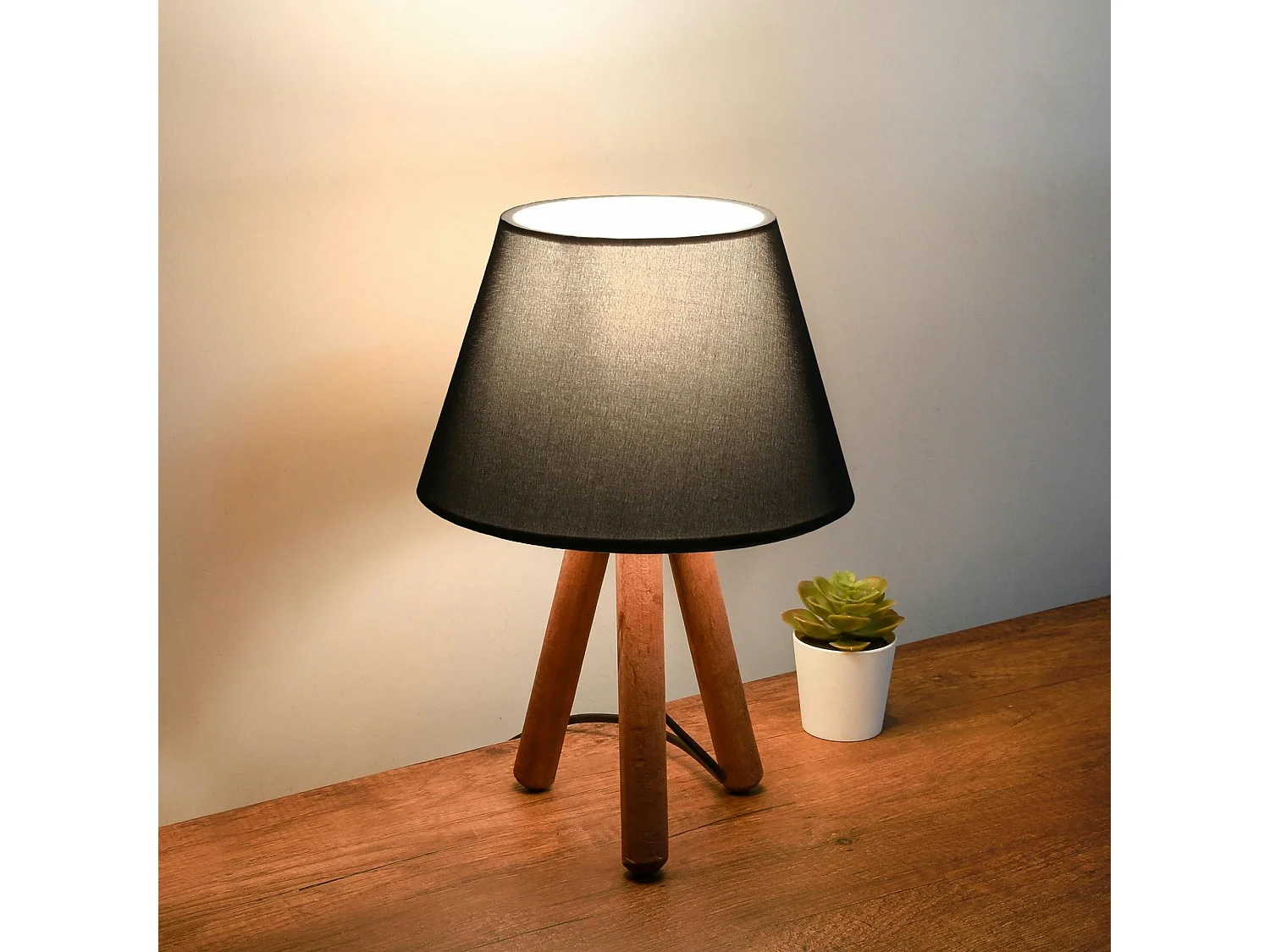 Lampe de chevet trépied moderne, abat-jour anthracite KILIS