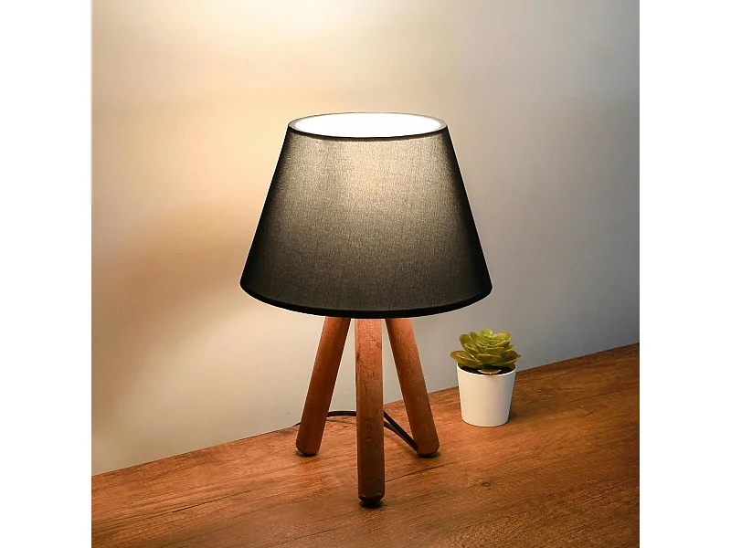 Lampe de chevet trépied moderne, abat-jour anthracite KILIS
