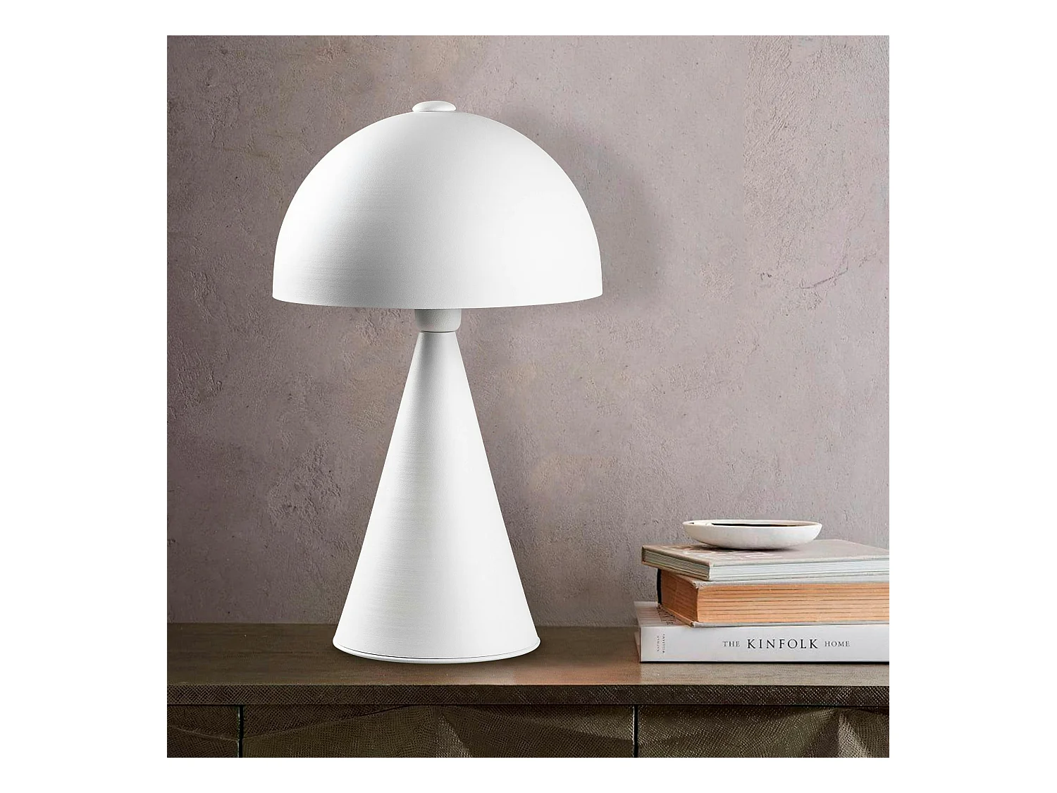 Lampe de table design blanche, abat-jour rond vintage SILE