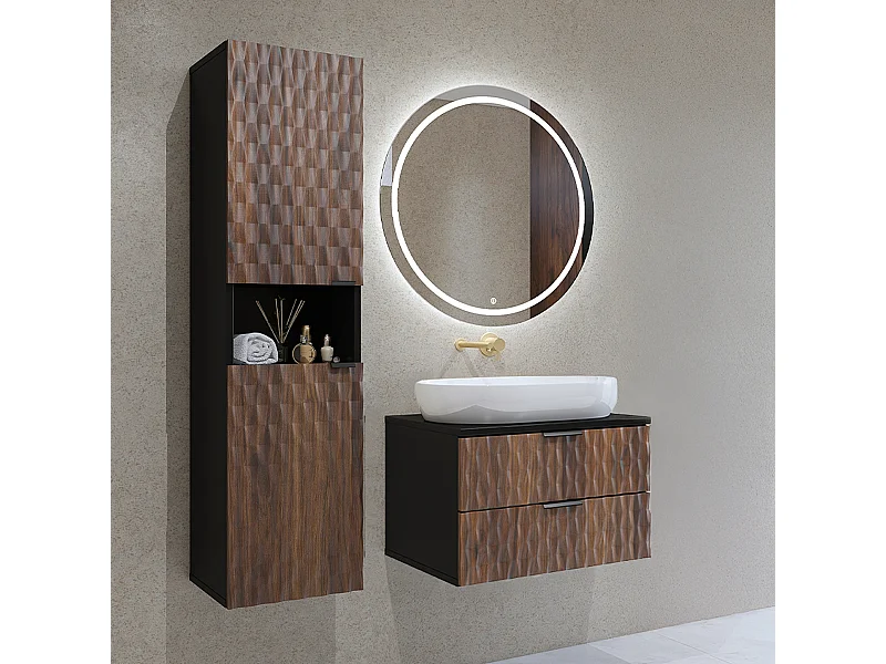 Set di mobili da bagno doppio lavabo Nevia marrone e nero