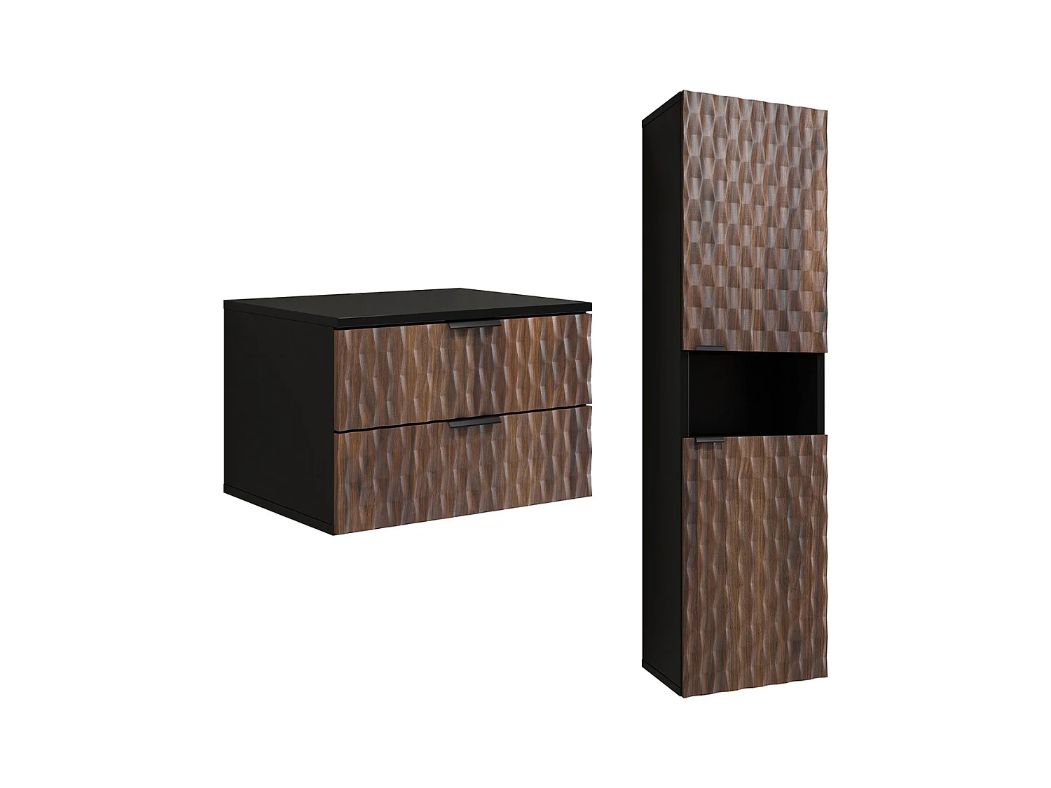Ensemble meuble sous-vasque 60 cm et colonne Nevia Bois et Noir