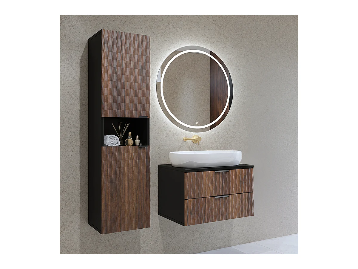 Conjunto mueble bajo lavabo 60 cm y columna Nevia Madera y Negro