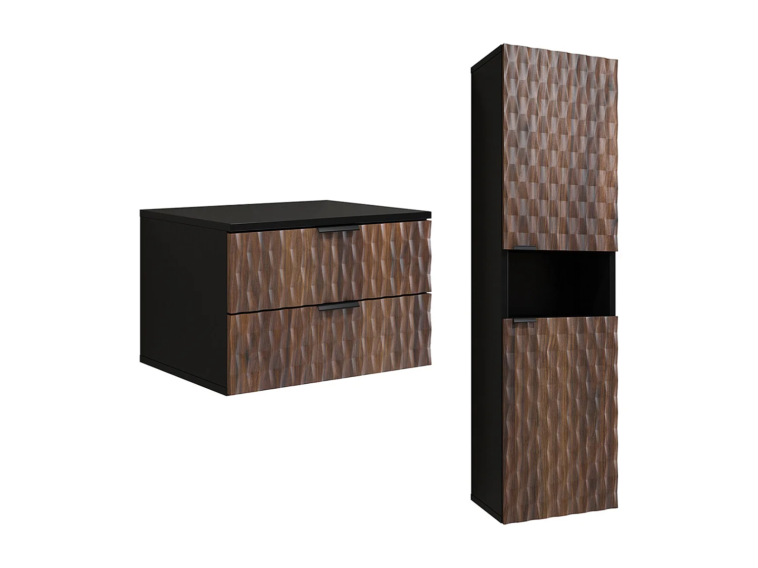 Conjunto de móveis de casa de banho com lavatório duplo Nevia madeira e preto