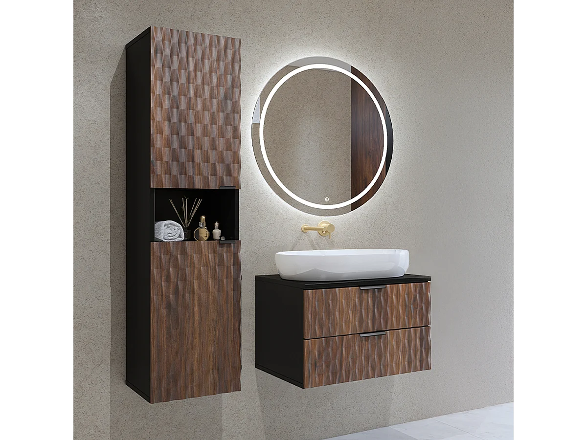 Set di mobili da bagno doppio lavabo Nevia marrone e nero