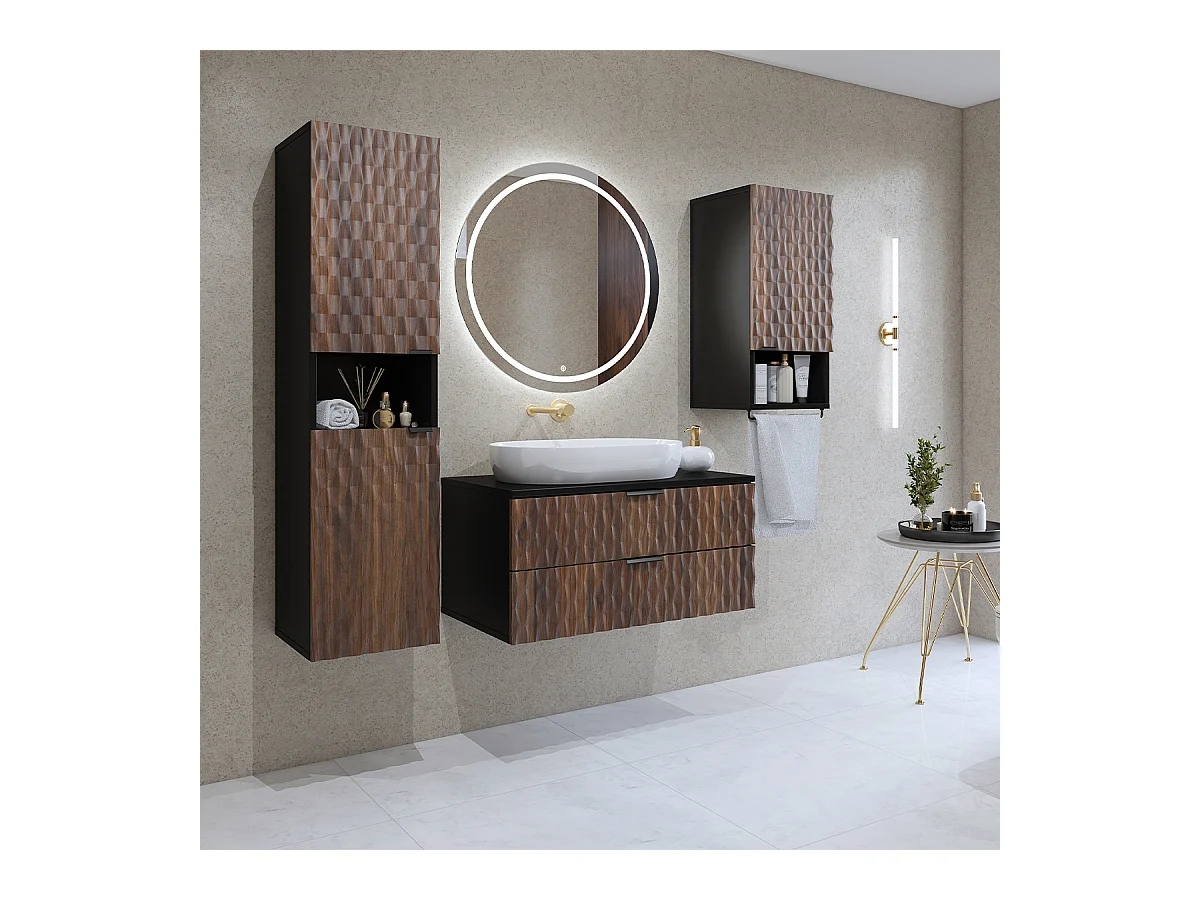 Set di mobili da bagno doppio lavabo Nevia marrone e nero