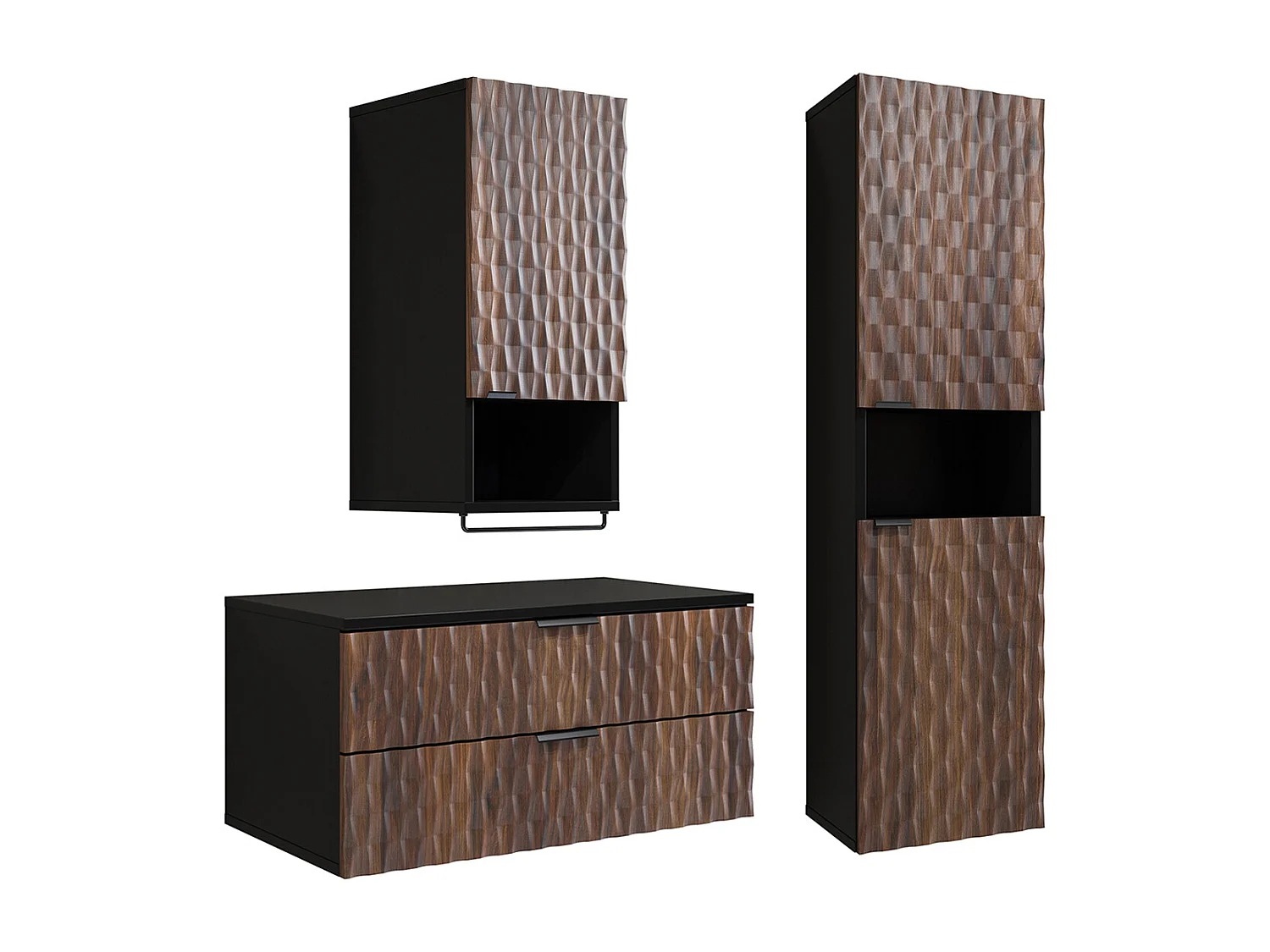 Ensemble meuble sous-vasque 80 cm colonne et armoire Nevia Bois et Noir