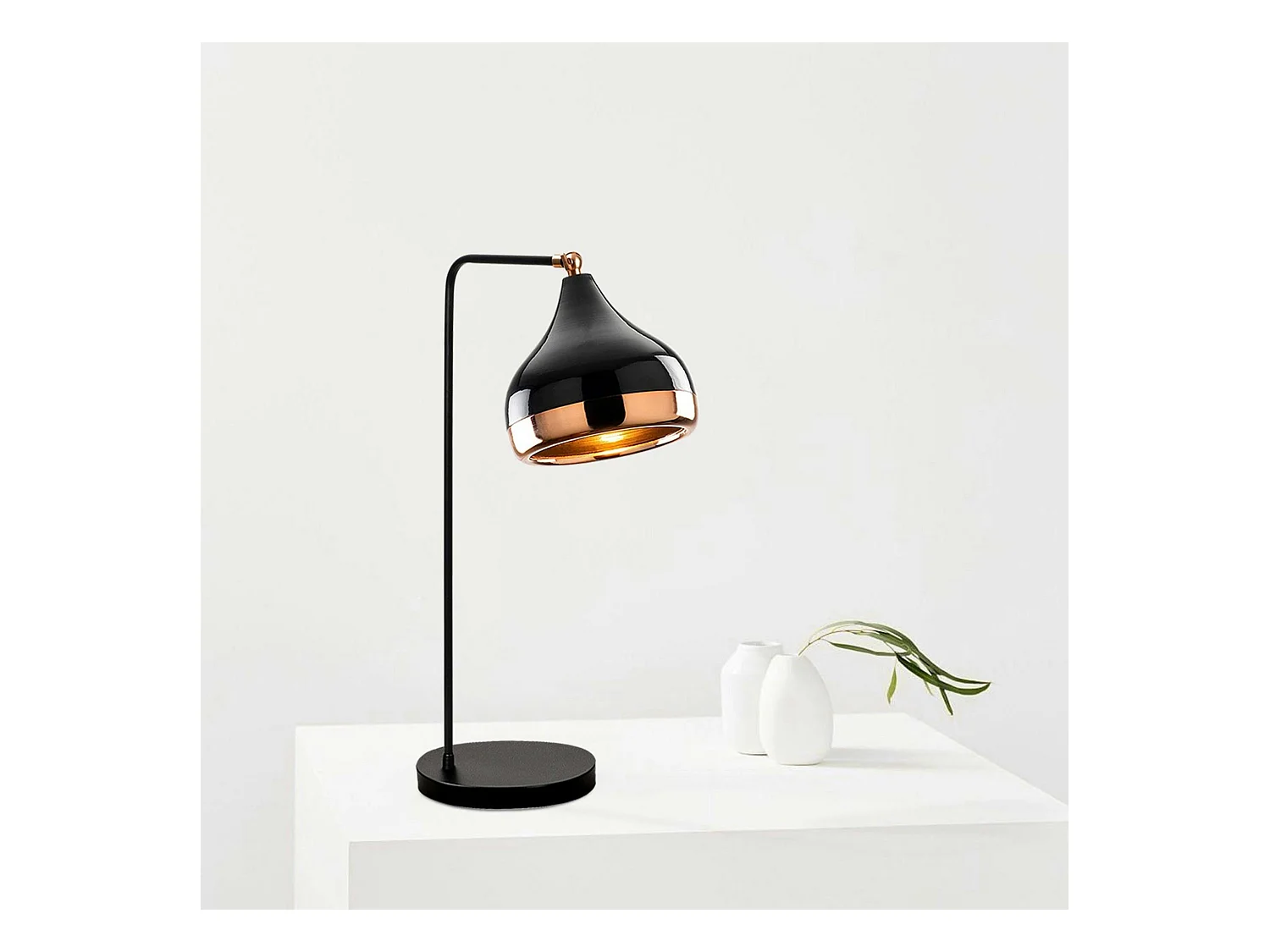 Lampe à poser design noir & cuivre, abat-jour orientable SILE