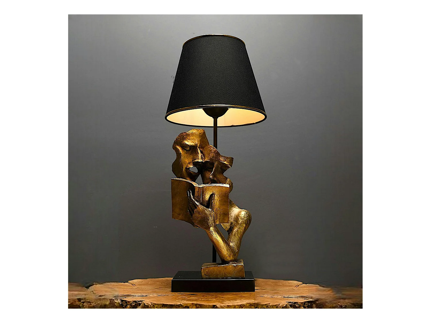 Lampe de salon décorative noire & or, visages et livre SILE