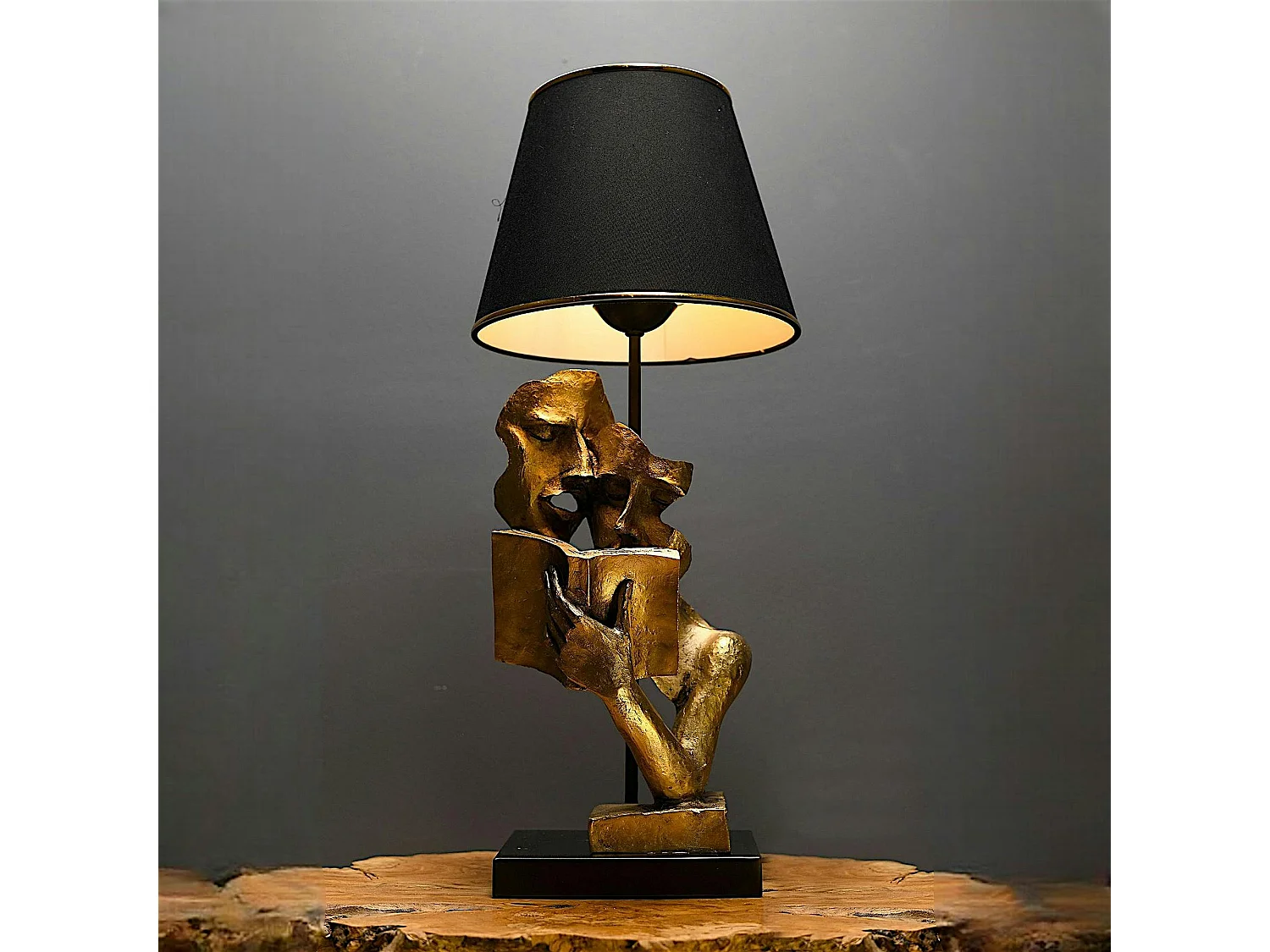 Lampe de salon décorative noire & or, visages et livre SILE