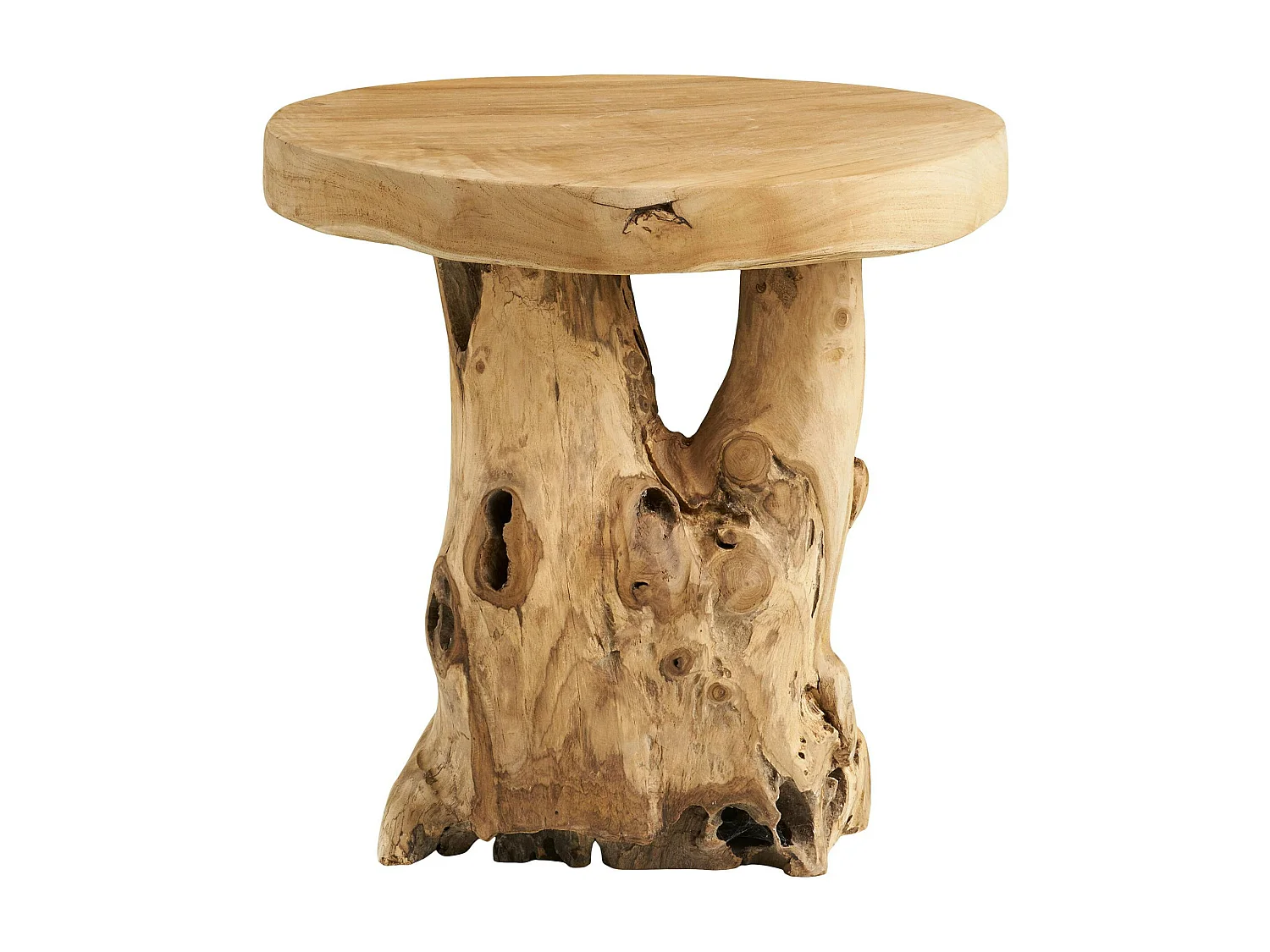 Petite table de salon en teck Ø40 cm, style exotique ARIZONA