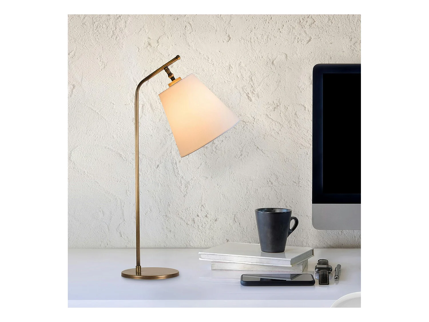 Lampe de chevet vintage, abat-jour écru orientable ZURICH