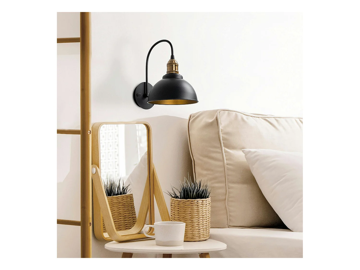 Applique murale vintage noir & doré, douille décorative SILE