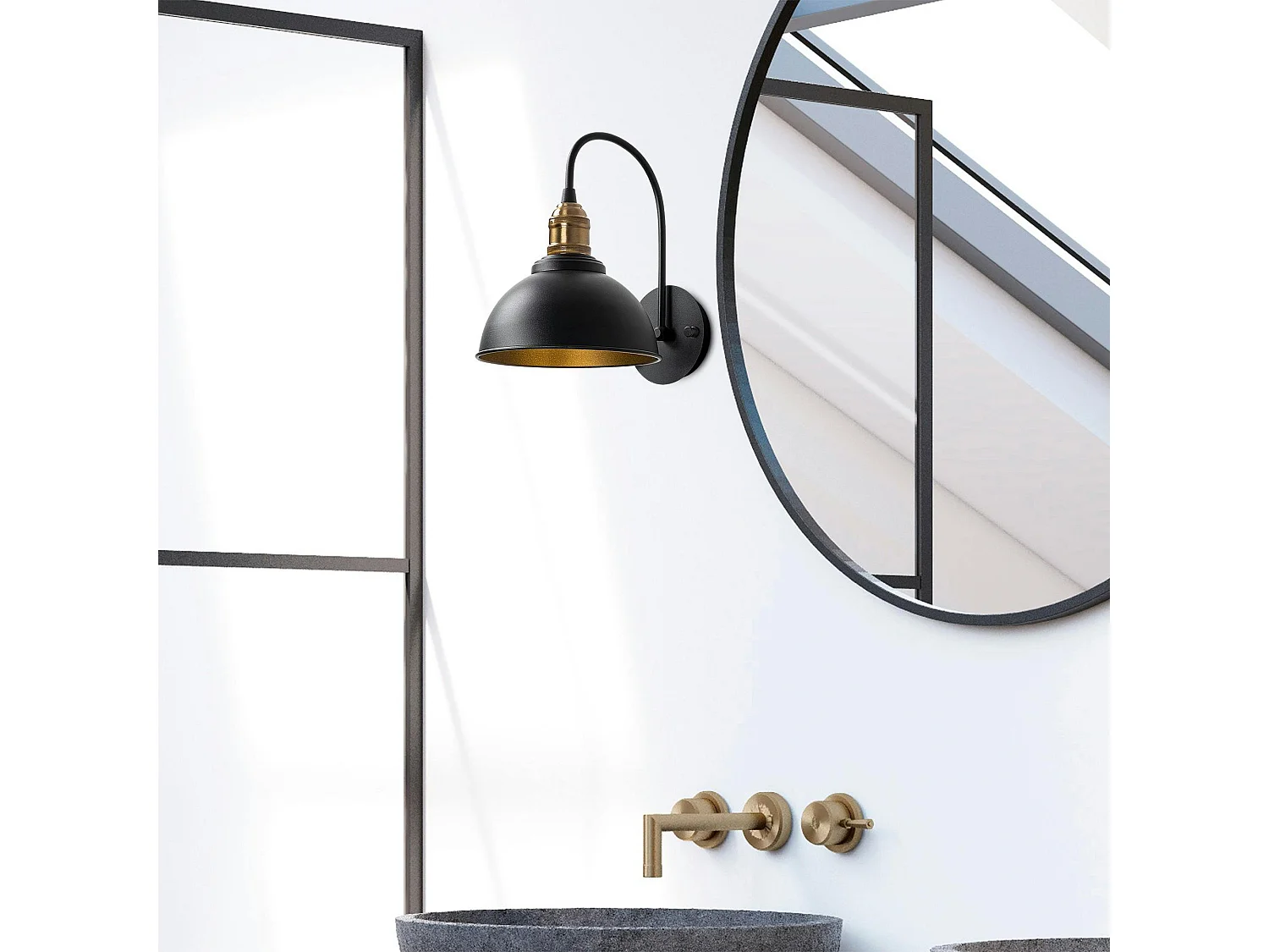 Applique murale vintage noir & doré, douille décorative SILE