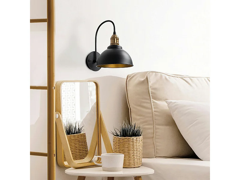 Applique murale vintage noir & doré, douille décorative SILE