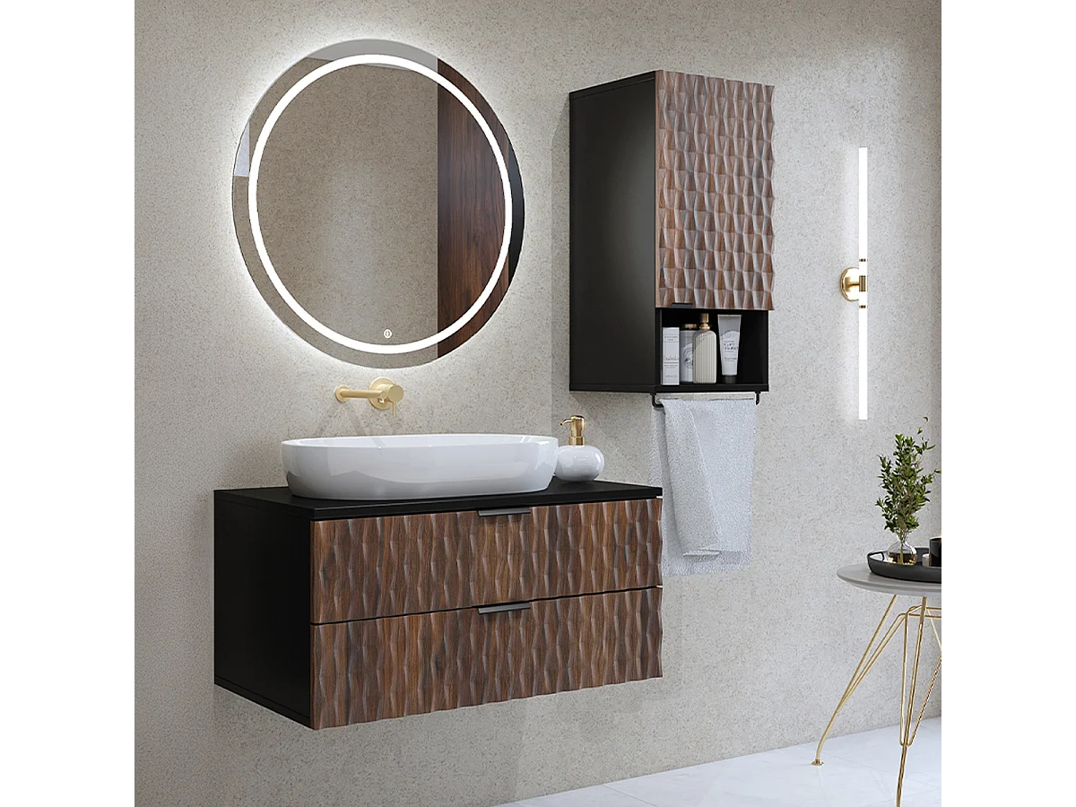 Set di mobili da bagno doppio lavabo Nevia marrone e nero