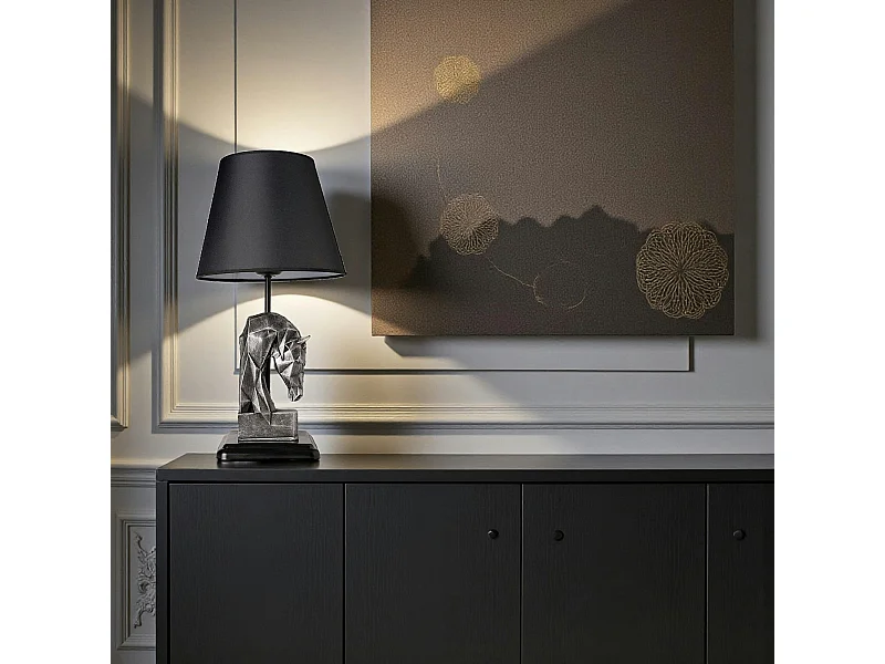 Lampe de salon décorative noire, tête de cheval argentée SILE