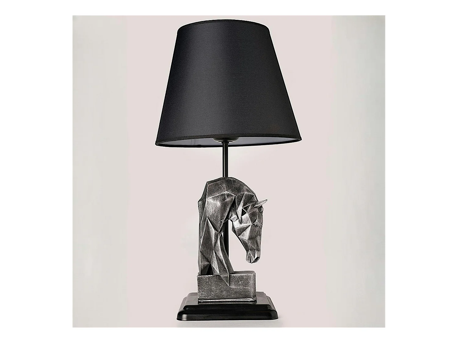 Lampe de salon décorative noire, tête de cheval argentée SILE