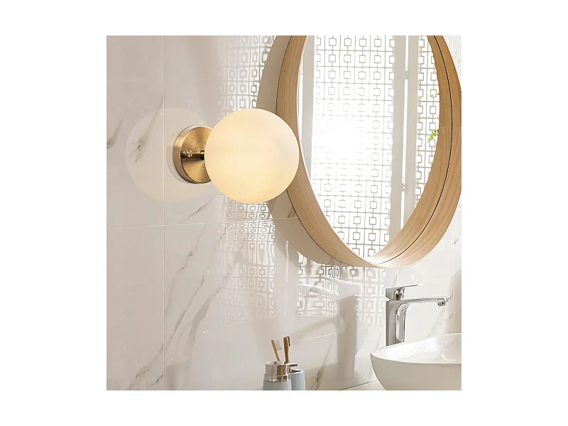 Applique murale moderne, globe blanc socle doré SIERRE