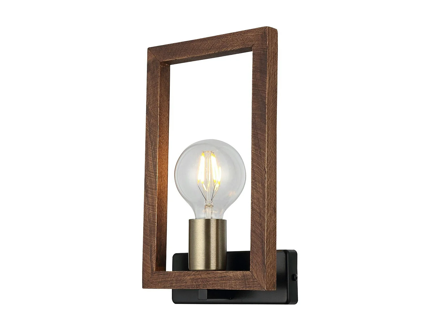 Applique murale rustique, douille dorée & cadre bois JENA