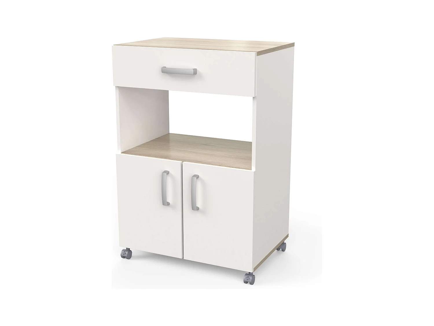 Buffet de cuisine à roulettes avec 2 portes en chêne Kronberg blanc mat, 88 x 60 x 41 cm