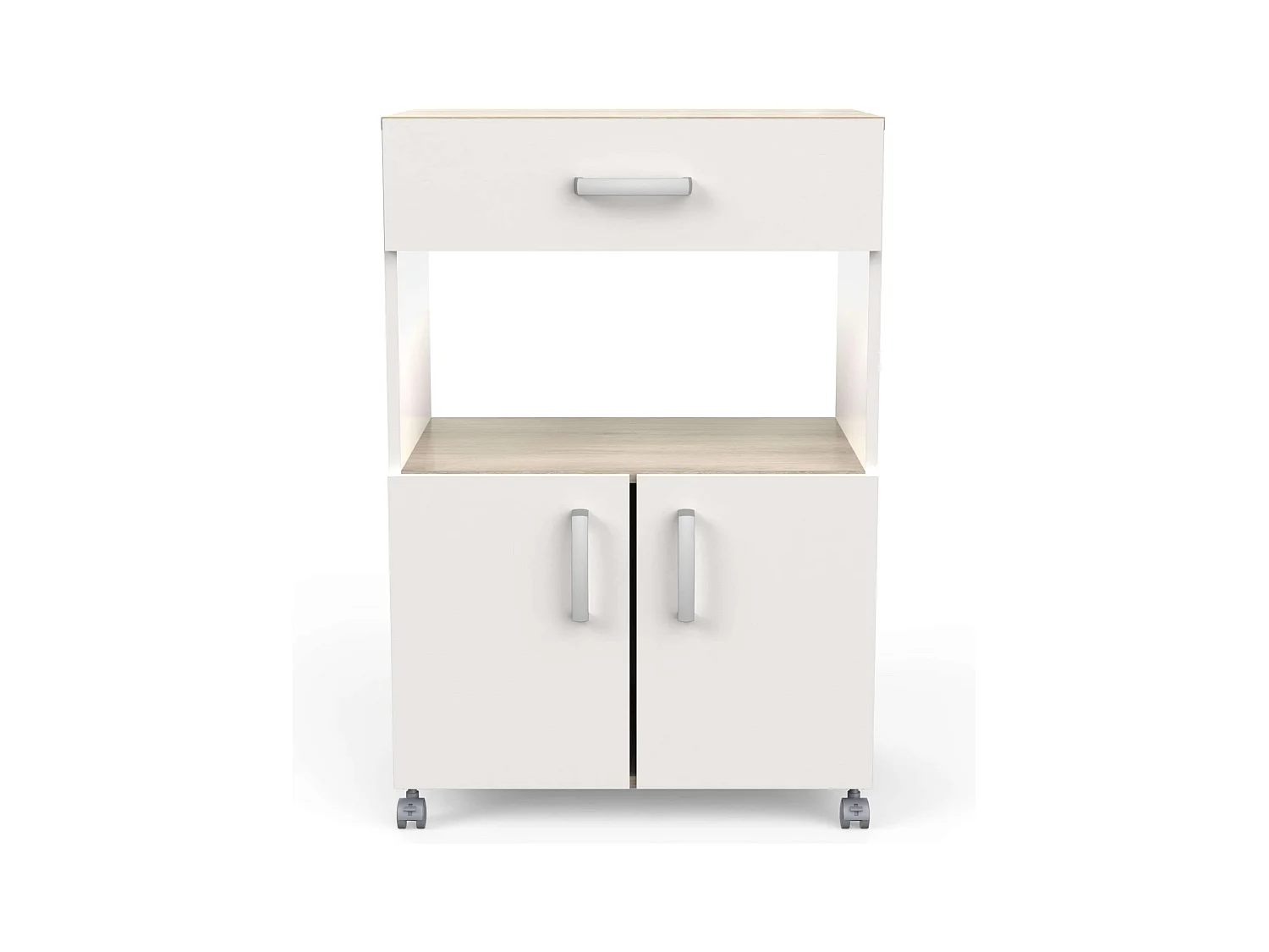 Buffet de cuisine à roulettes avec 2 portes en chêne Kronberg blanc mat, 88 x 60 x 41 cm