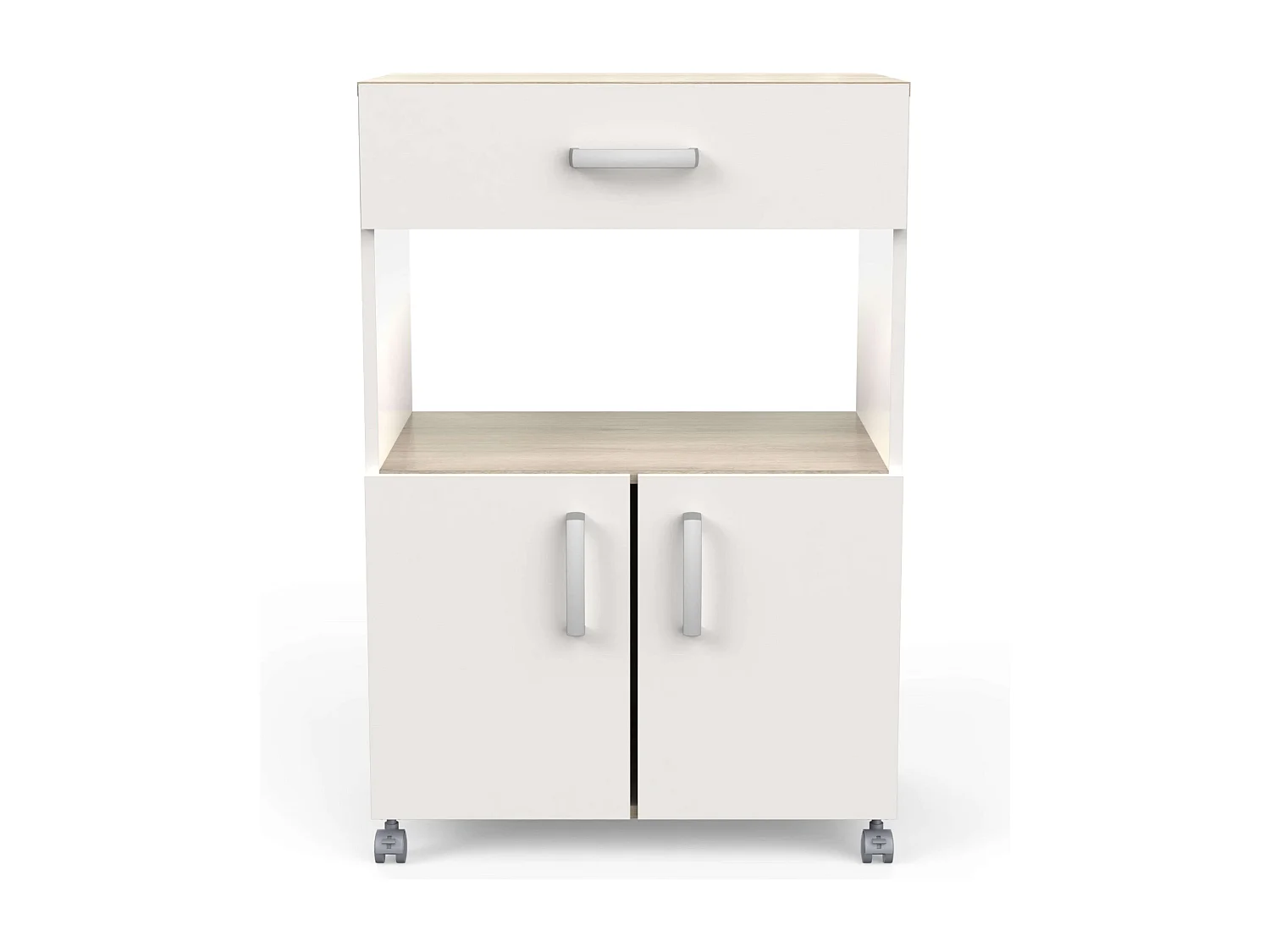 Mueble Auxiliar Cocina Ruedas 2 puertas Blanco Mate Roble Kronberg 88x60x41 cm