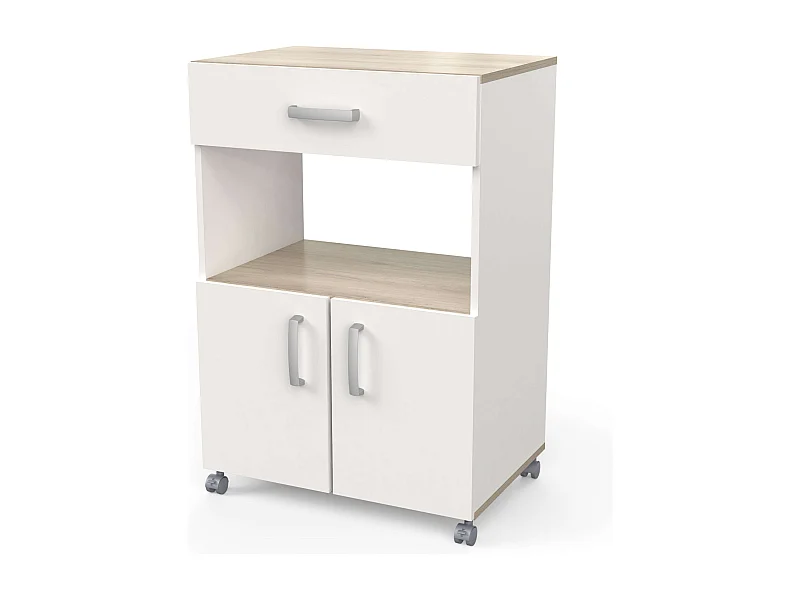 Buffet de cuisine à roulettes avec 2 portes en chêne Kronberg blanc mat, 88 x 60 x 41 cm
