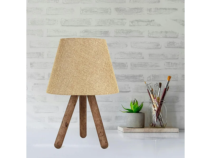Lampe de chevet trépied moderne, abat-jour beige KILIS