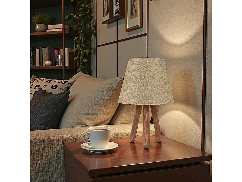 Lampe de chevet trépied moderne, abat-jour beige KILIS