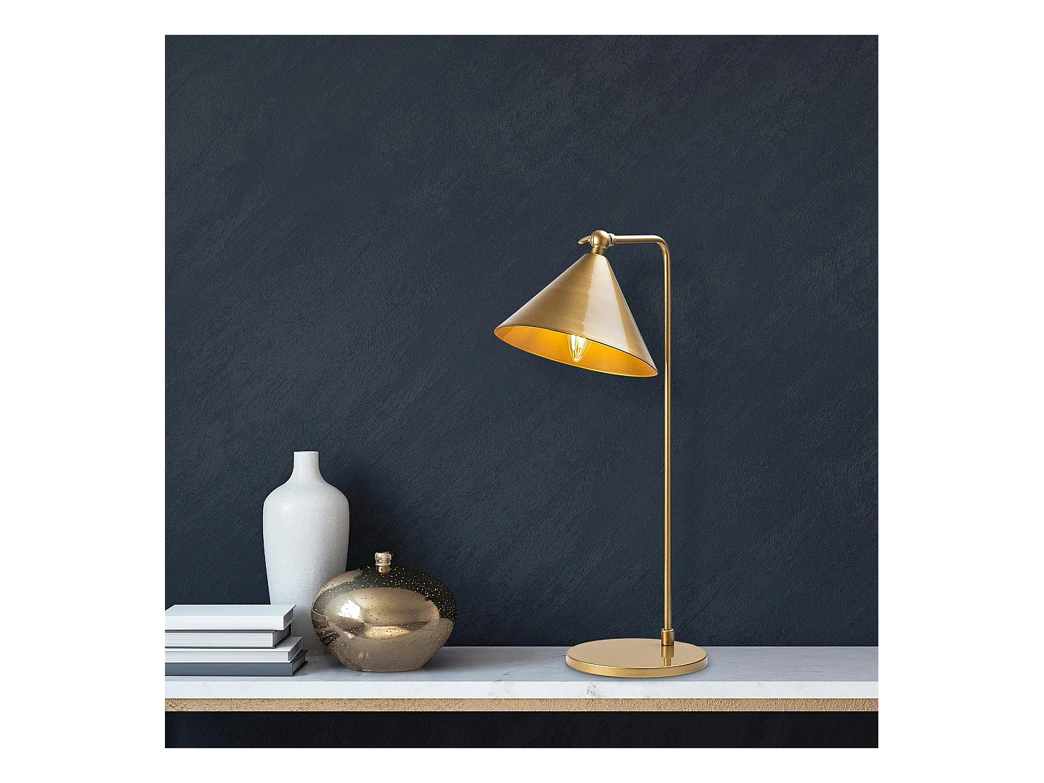 Lampe de table moderne dorée, abat-jour conique SILE