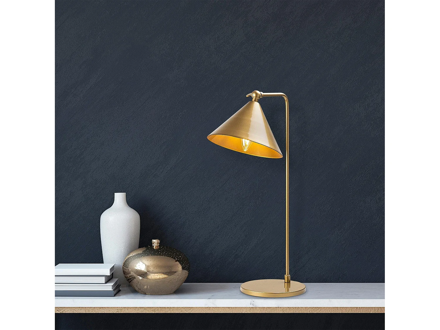 Lampe de table moderne dorée, abat-jour conique SILE