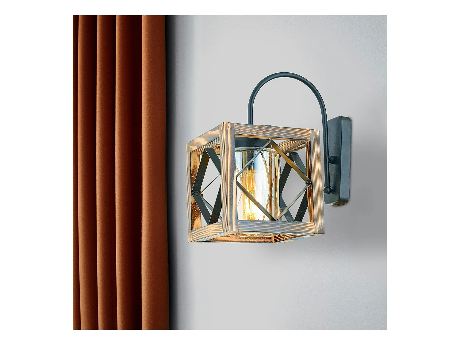 Applique murale rustique, cube bois et métal CAMOGLI