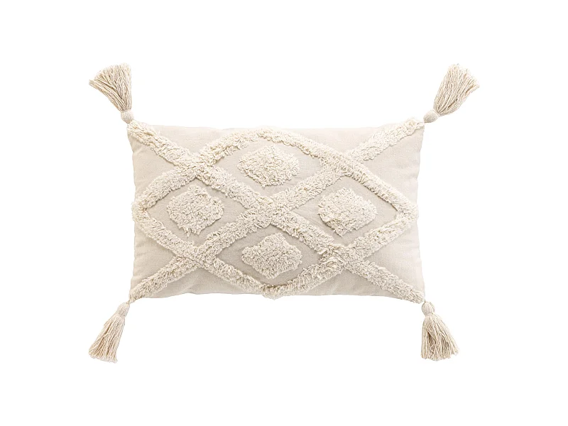 Coussin Déhoussable Compressé Pompons 30x50 cm Coton/Polyester Tufté - INCA