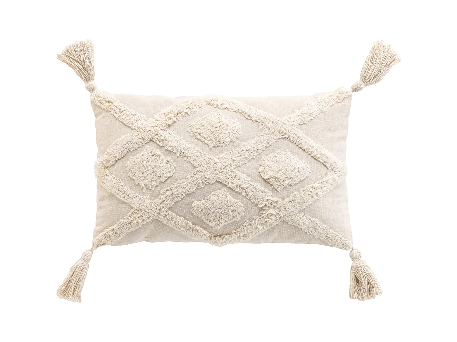 Coussin Déco Tufté à Pompons "Inca" 30x50cm Beige