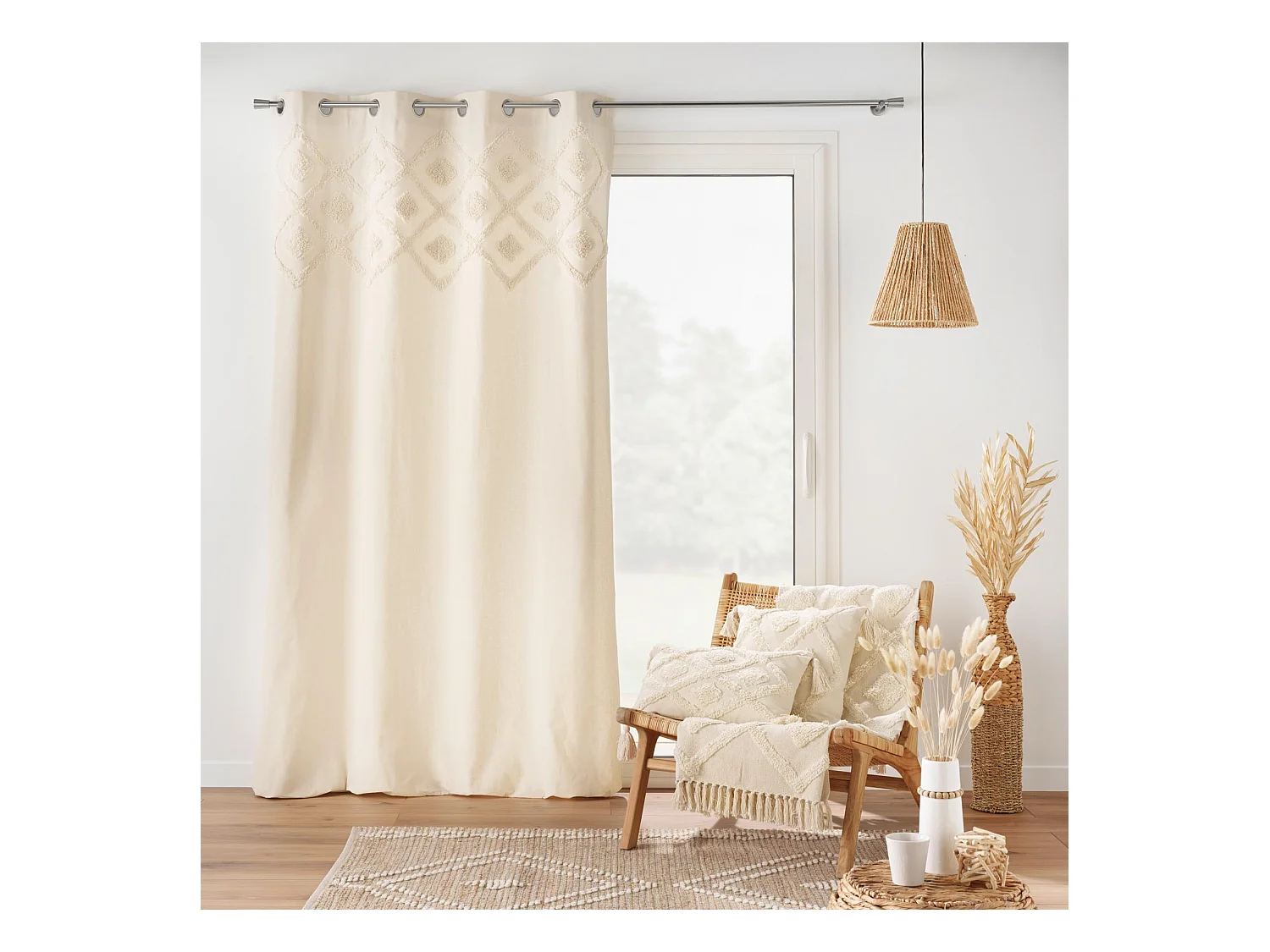 Coussin Déco Tufté à Pompons "Inca" 30x50cm Beige