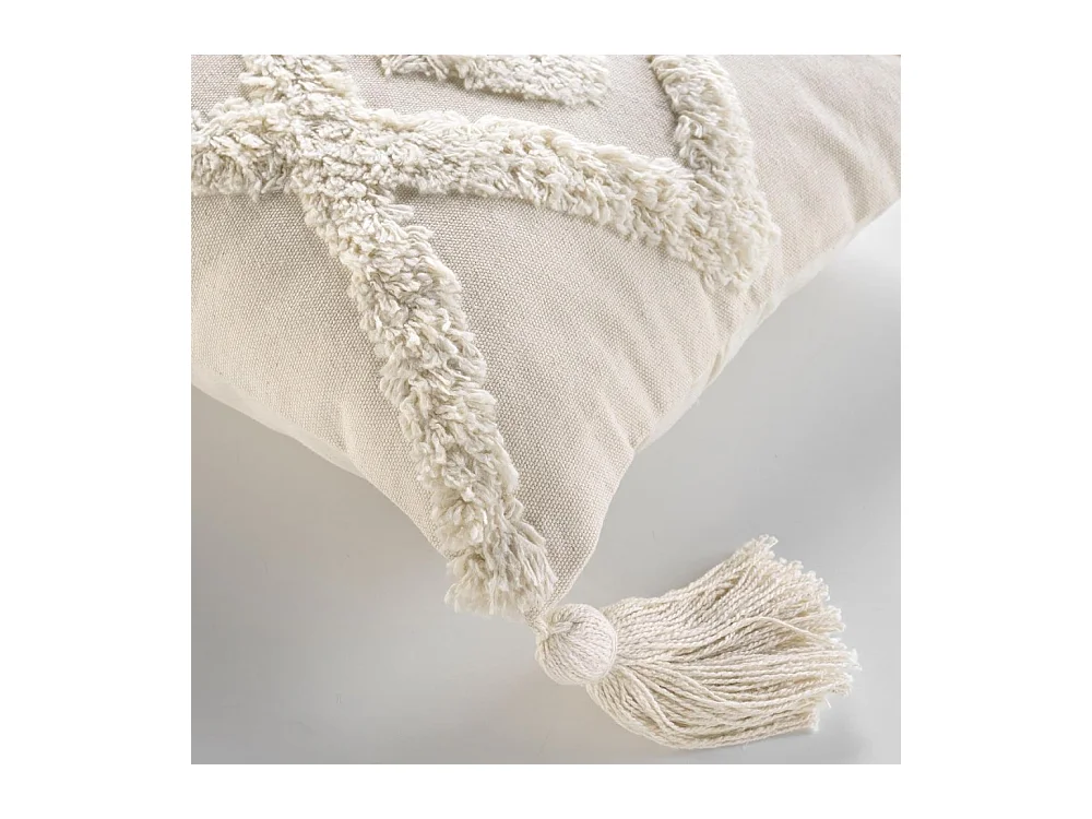 Coussin Déco Tufté à Pompons "Inca" 30x50cm Beige