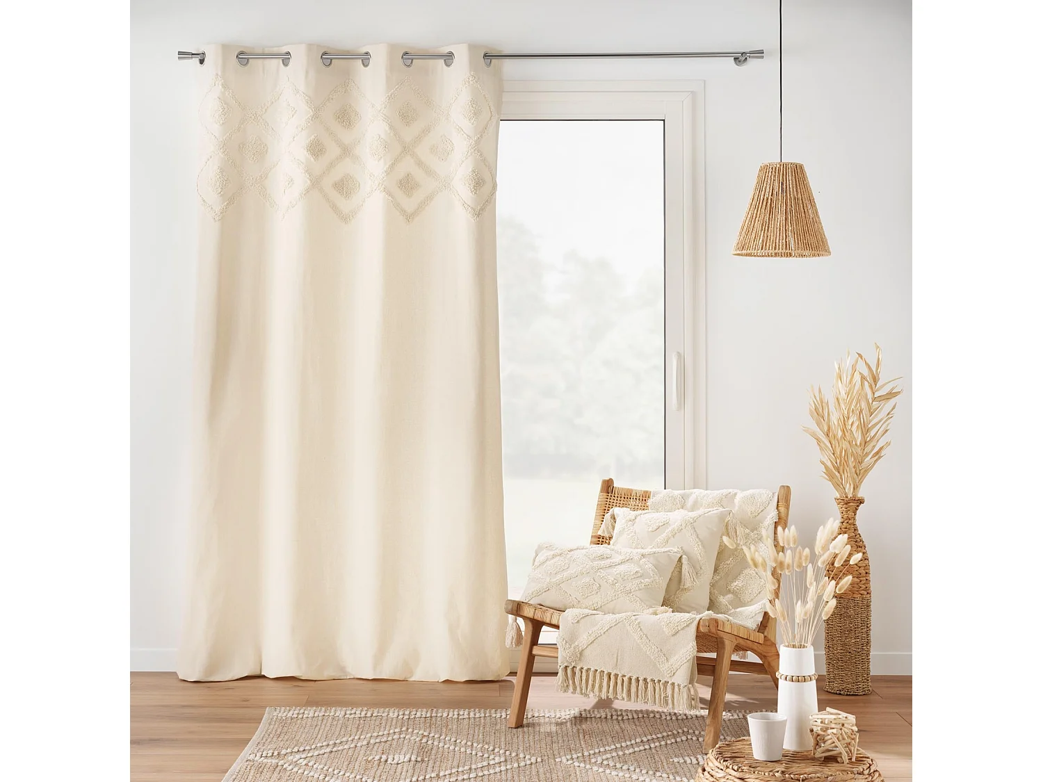 Coussin Déco Tufté à Pompons "Inca" 30x50cm Beige