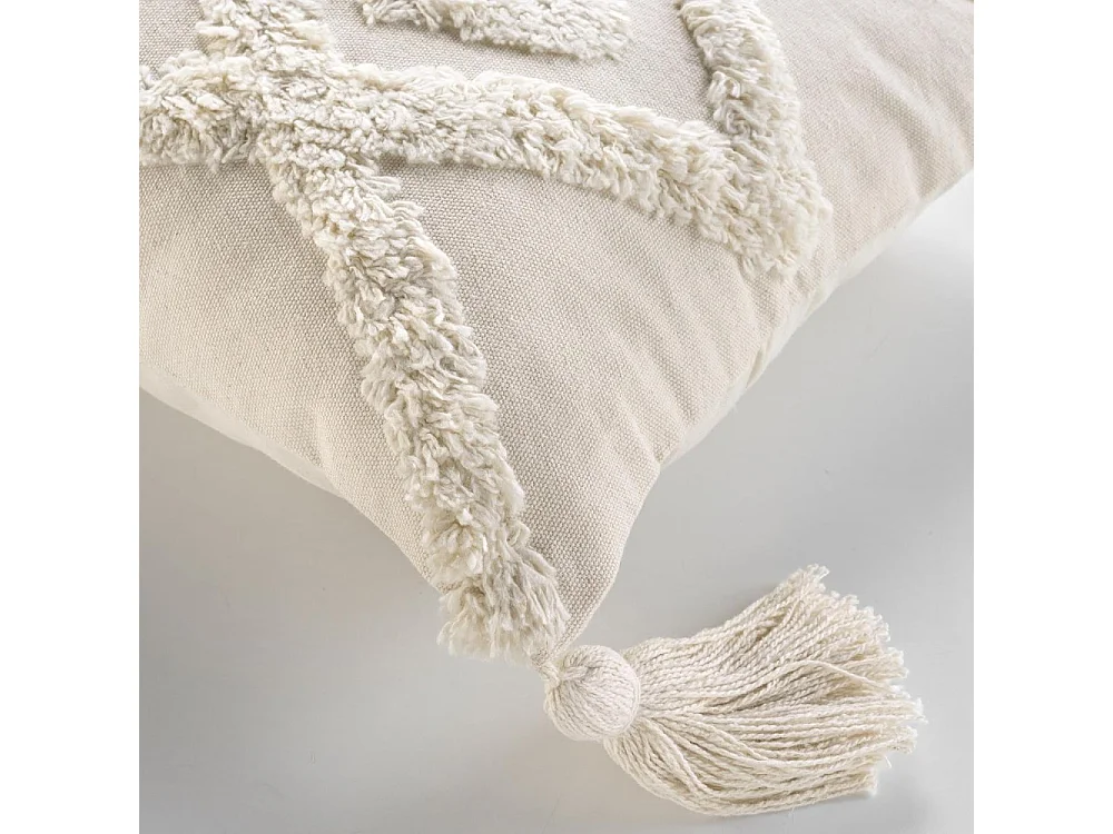 Coussin Déco Tufté à Pompons "Inca" 30x50cm Beige