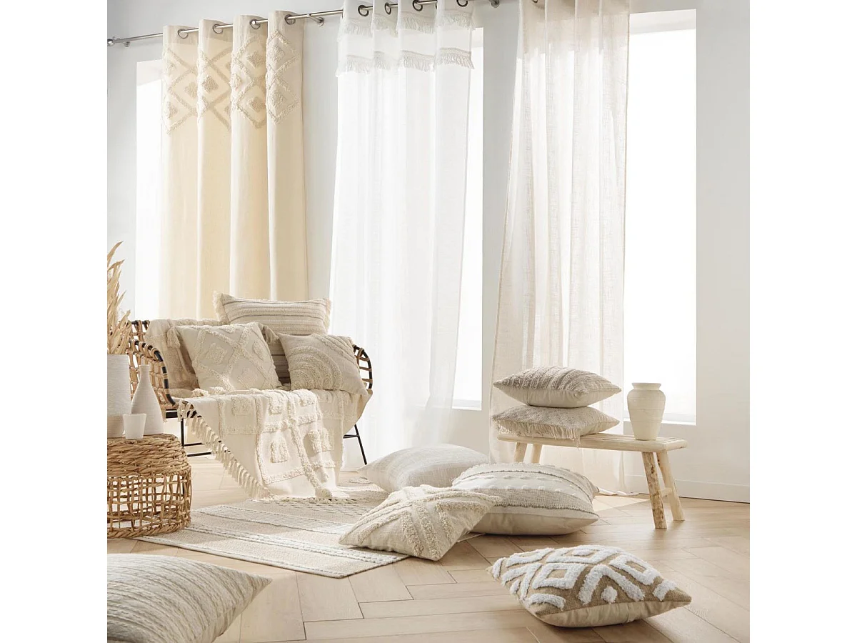 Couin Déco Tufté à Pompon "Inca" 30x50cm Beige