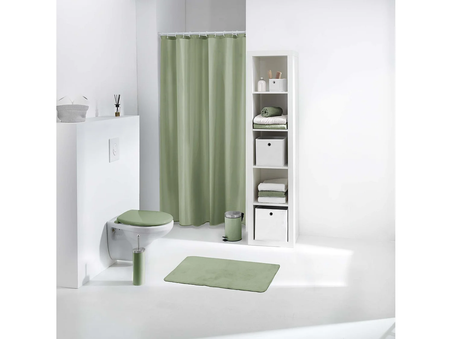 Rideau de Douche Uni "Vitamine" 180x200cm Sauge