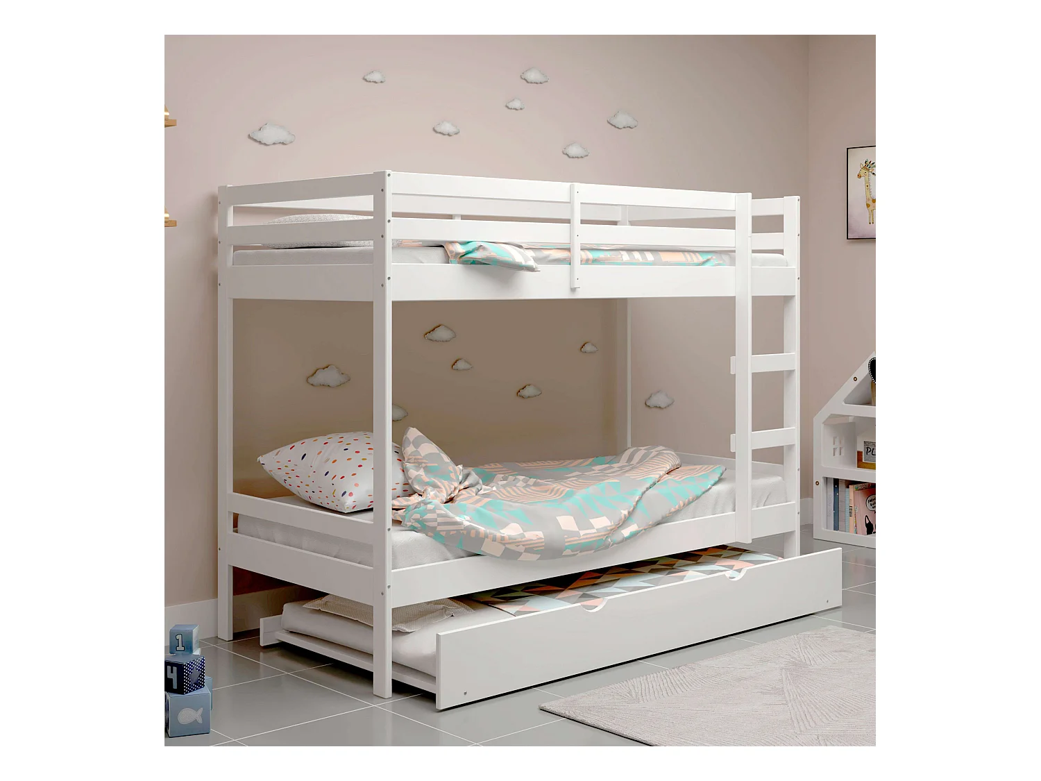 Lit superposé à tiroir inférieur Rabbit Blanc 189 x 24 x 94 cm