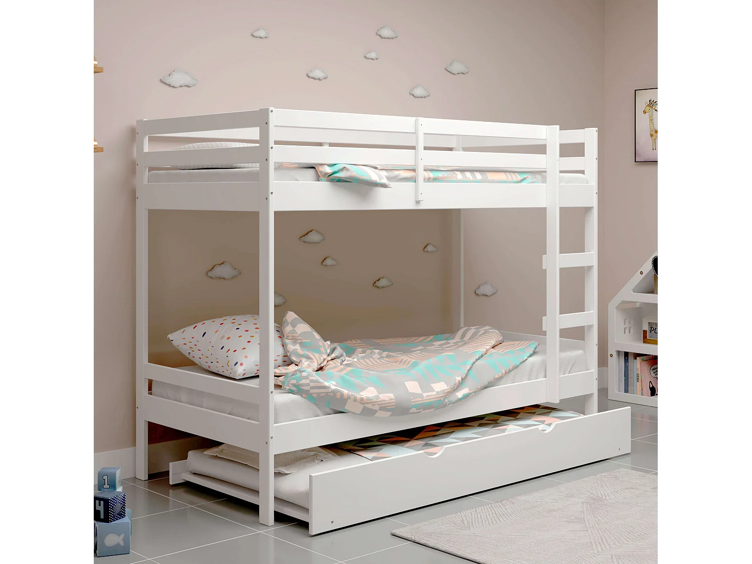 Lit superposé à tiroir inférieur Rabbit Blanc 189 x 24 x 94 cm