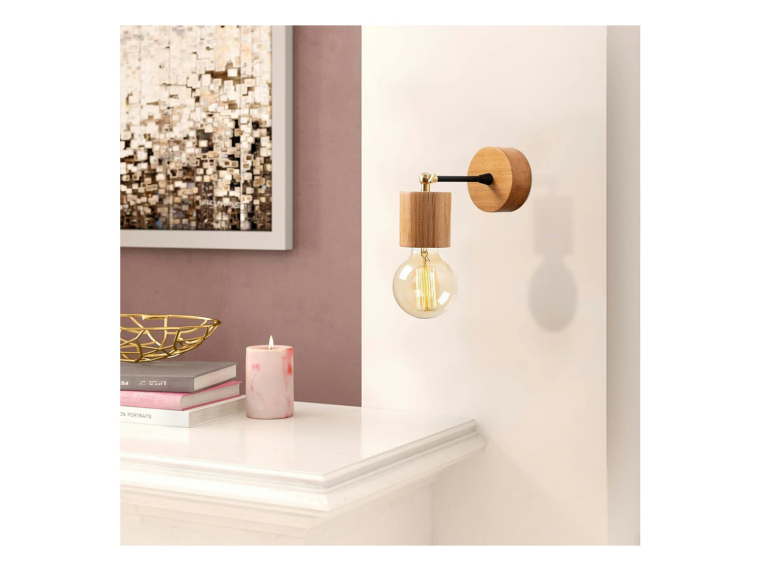 Applique murale moderne, effet bois et métal noir JENA