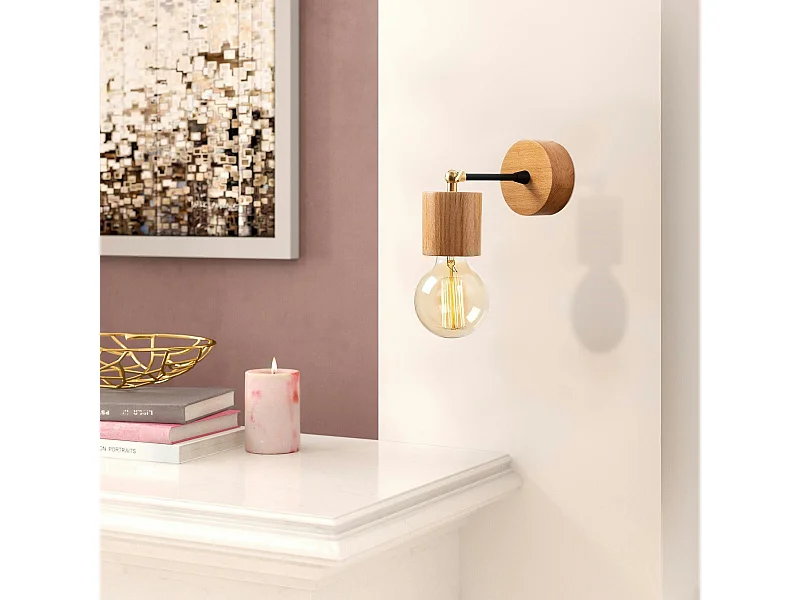 Applique murale moderne, effet bois et métal noir JENA