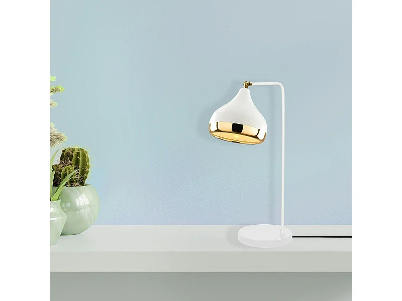 Lampe à poser design blanche & or, abat-jour orientable SILE