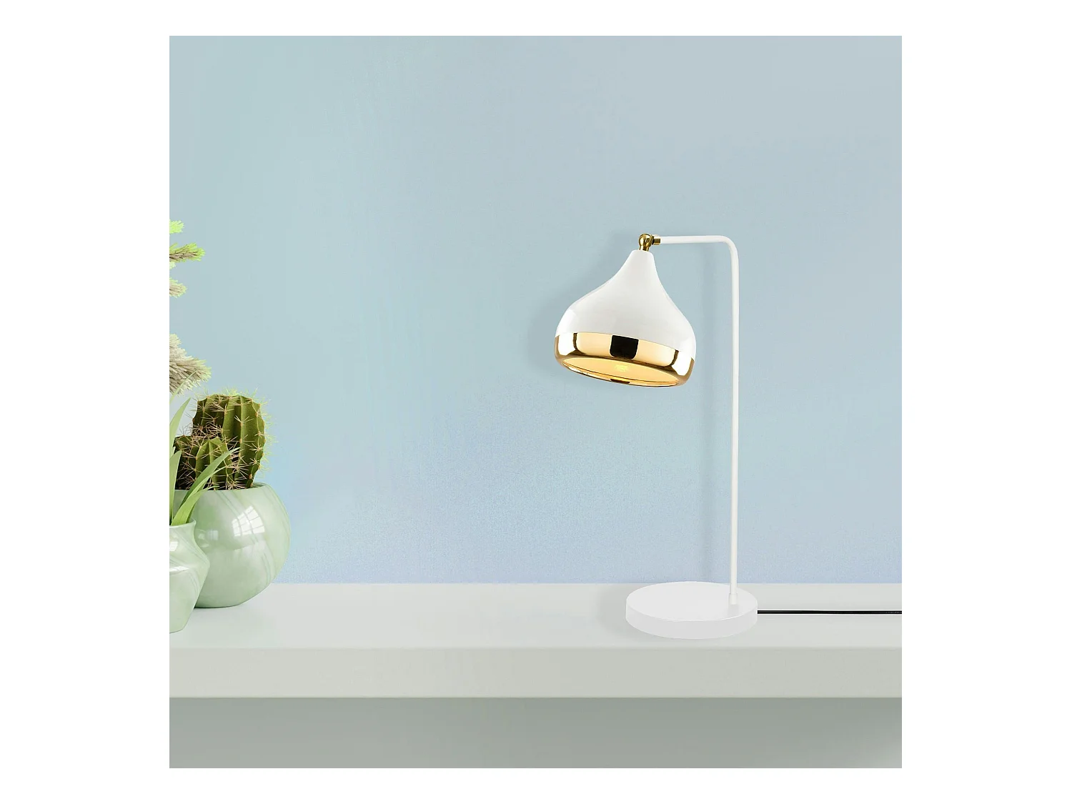 Lampe à poser design blanche & or, abat-jour orientable SILE