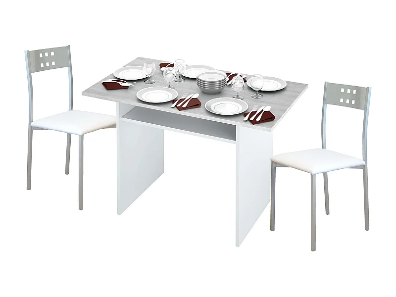 Conjunto Mesa Cocina Desplegable + 2 Sillas Gris y Blanco
