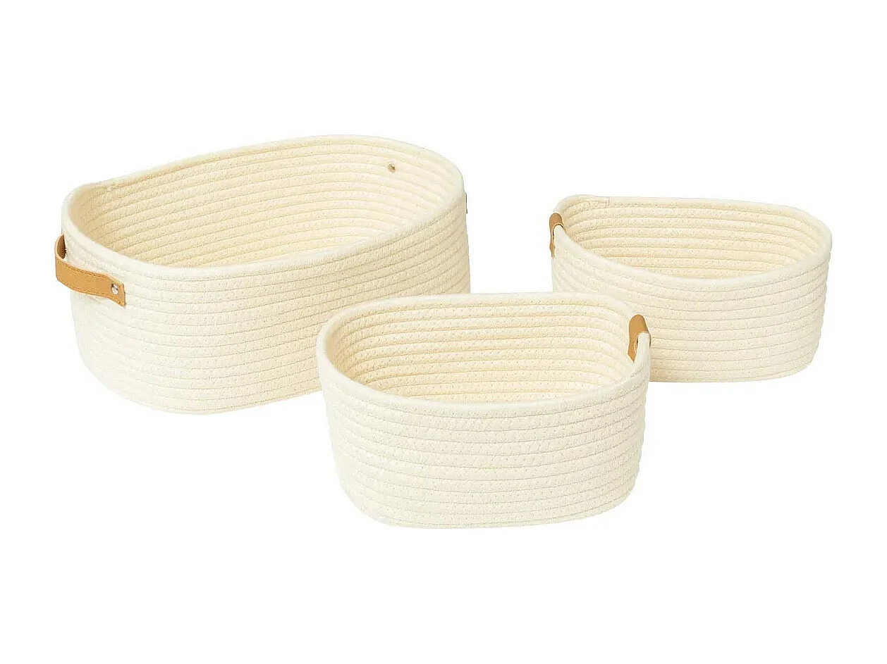 Lot de 3 Paniers de Rangement "Duo" 35cm Ivoire